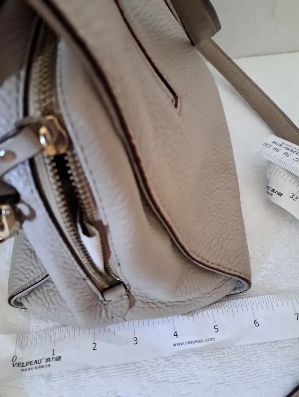 kate spade Pebbled Leather Satchel in Beige Taupe with Gold Hardware